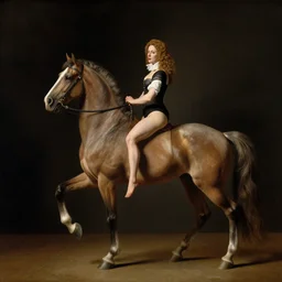 stage magician turning his sexy assistant into a bipedal horse, rembrandt