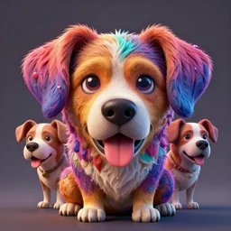 colourful caricature - 3 d vfx art - of a dog, art style by james jean & hsiao - ron cheng, character concept art, unreal engine render, digital illustration, sharp, intricate detail, volumetric light, ray tracing, soft light, symmetric, pinterest, artstation, behance,