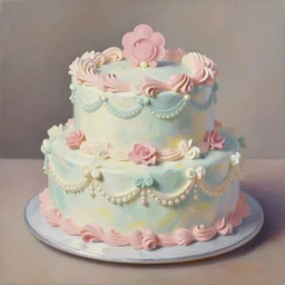 painting of a beautiful pastel baroque cake by greg hildebrandt tim hildebrant brothers hildebrant