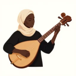 headscarf lute player playing the lute, black skin, victo ngai, kilian eng, lois van baarle, flat