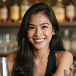 filipino female bartender smiling close up portrait
