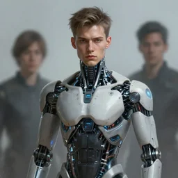 organic cyborg man. young. handsome. synthetic skin. glowing cybernetics. intricate. diffuse lighting. scifi. highly detailed. semi-realistic. digital painting by Sung Choi and Sebastian Bąkała and Furio Tedeschi