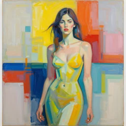 abstract painting in high quality of a woman in bright colours by jeremy mann