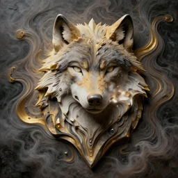 a rapper wolf, intricate fractals, elegant, abstract art, wavy and golden quartz and gradient abstract marble 3 d fresco surrounded by smoke and energy flow. dark clay sculpt, matte painting. epic. octane render, cinematic portrait, film still, volumetric light, cubism and futurism