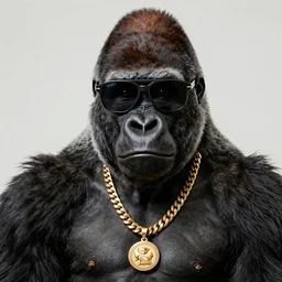 a gorilla wearing shades and a gold chain, 4 k