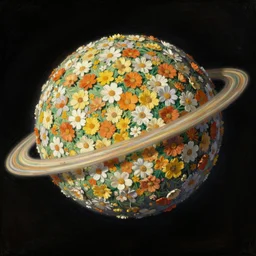 planet made out of flowers, in the style of John William Waterhouse, matte painting
