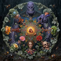 the platonic ideal of flowers, rotting, insects and praying of cletus kasady carnage thanos dementor doctor manhattan chtulu mandelbulb spirited away lichen mandala bioshock davinci heavy rain the witcher botw, d & d, fantasy, ego death, decay, dmt, psilocybin, art by greg rutkowski and anders zorn