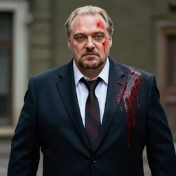 Alexander Lukashenko as The American Psycho, covered in blood