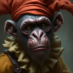 a detailed portrait of a monkey clown by justin gerard and greg rutkowski, digital art, realistic painting, dnd, dungeons & dragons, character design, trending on artstation