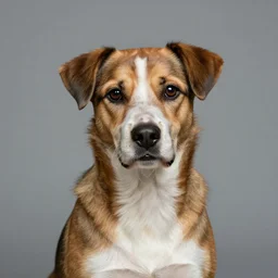 realistic studio portrait, dog human hybrid creature, 5 0 % human face, human with dog facial features, in the style of annie leibovitz