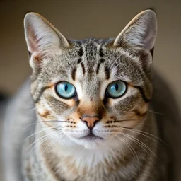 tabby cat with blue and green pupil