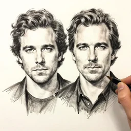 ink and brush drawing of a portrait that is a cross between oscar isaac and ben mendelsohn