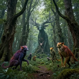 The woods of The Feywild, the spring court, realism, fantasy setting, 8k, highly detailed, contrast, fantastical, unnatural, Feywild creatures, unusual colors, stunning, surreal