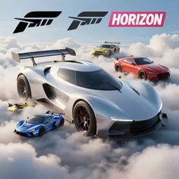 concept vehicle in forza horizon, split second, wreckfest, flatout, onrush, and motorstorm. art by filip hodas and artgerm. clouds by rhads. 3 d render, surrealism, hyperrealism.