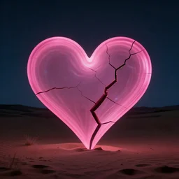 pink flow heart crack in the desert at night, 8 k