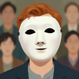 a cinematic portrait of the happy mask salesman, half - moon eyes, ginger, soft, art by lois van baarle and loish and rossdraws and sam yang and samdoesarts and artgerm and saruei and disney, digital art, highly detailed, intricate, sharp focus, trending on artstation hq, deviantart, unreal engine 5, 4 k uhd image