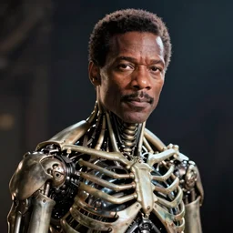 Samuel L. Jackson plays Terminator and his endoskeleton is visible, portrait, scene from the film