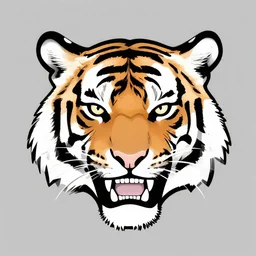 fearless african tiger head with angry ears, very aggressive mouth, lethal eyes, as a very simple doodle