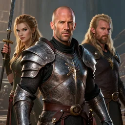 portrait of a dungeons and dragons paladin who looks like jason statham by ralph horsley and mark bagley, ilvya kuvshinov, rossdraws, matte painting, epic, masterpiece, pixar, maya, engine, highly detailed illustration, artstation