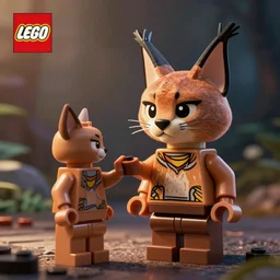 lego cute caracal talking to a mr cute caracal head pixar animation super - fine detail uplight cinematic hd