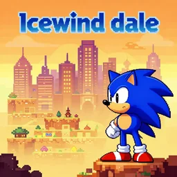 sonic desert zone, pixel art, city, theme :'icewind dale ', artist :'justin sweet'and'kristy glas ', aseprite