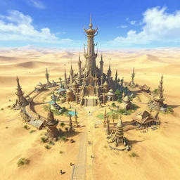 an isolated sacred spiritual fantasy alien village in a vast sand desert, final fantasy, square enix, squaresoft, jrpg, unreal engine
