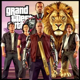 cyborg fearless lion in grand theft auto 5 and by Feng Zhu and Loish and Laurie Greasley, Victo Ngai, Andreas Rocha, John Harris