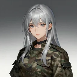 silver hair girl, multicam (camo), trending on artstation, detailed,  ilustration by Yoann Lossel