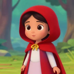 Little red Riding hood portrait 85mm screenshot from a 2010s Indian animation  studio, high quality, 4K