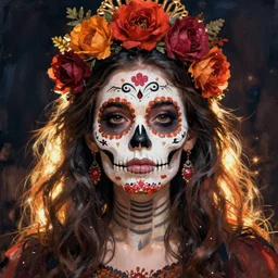 Illustration of a sugar skull day of the dead girl, art by kate beaton