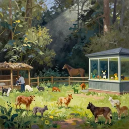 outdoor petting zoo with little creatures by shaun tan, oil on canvas by edward hopper,