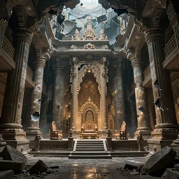 Detailed Interior of the drowned temple, shattering walls, creeping gloom, the throne room, stunning atmosphere, Peter Mohrbacher, cinematic lighting