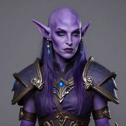 twitch streamer asmongold as a night elf, detailed face, purple!!! skin, balding, world of warcraft cosplay, medium shot, studio lighting