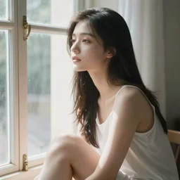 photography girl looking sitting next to window by mikiko hara