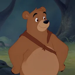 film still vintage disney animation style of the main character bear in the classic disney film robin hood