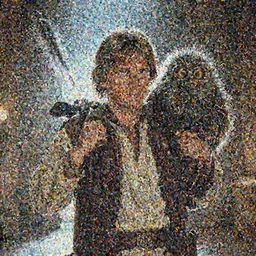 Luke skywalker carrying a gremlin on his shoulders, from star wars movie, cinematic lighting, backlight