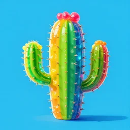 cactus made from colourful transparent jelly in the style of kurzgesagt, adobe illustrator, bold colours