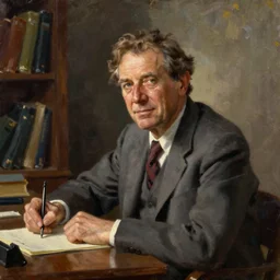 portrait of roger zelazny seated at a writing desk, oil painting in a style blend of norman rockwell and frederick remington and mort kunstler,