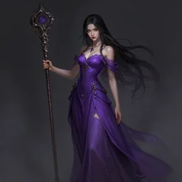 a woman in a purple dress holding a staff, concept art by an zhengwen, artstation contest winner, fantasy art, dark and mysterious, artstation hd, concept art