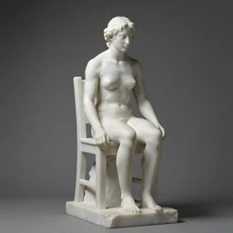 a sculpture of a person sitting on top of a chair, a marble sculpture by nicola samori, behance, neo - expressionism, marble sculpture, apocalypse art, made of mist 1 2 3 4 9. 9 5