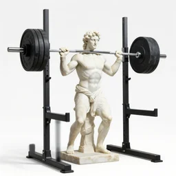 greek - god marble statue doing 4 0 0 lb squats in the squat rack