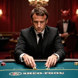 Emmanuel Macron, playing poker with the devil, in American Psycho (1999)