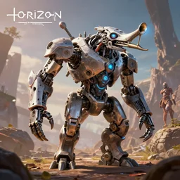 grimhorn fanghorn machine mecanical creature robot of horizon forbidden west horizon zero dawn bioluminiscence global illumination ray tracing hdr fanart arstation by ian pesty and alena aenami artworks in 4 k