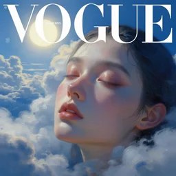 close - up, sleepy fashion model face, sun, cinematic, clouds, vogue cover style, dystopian art, poster art, futuristic, blue mood, fantasy artrealistic painting, intricate oil painting, high detail, 3 d, by tooth wu and wlop and beeple and greg rutkowski