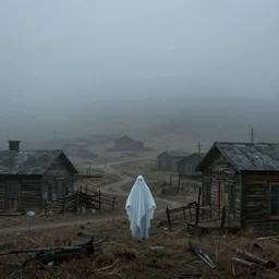 Misty ghost town, with an apparition of a ghost