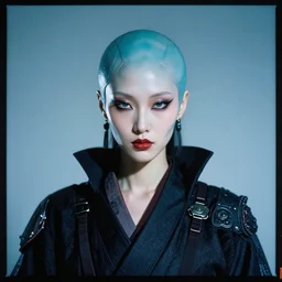 ultra high resolution lomo portrait of a symmetric electric female alien cyberpunk samurai