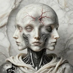 a human with crow head, blood vesels, dystopian surrealism, artstyle alex ries zdzisław beksinski, anroid jones, escher, symmetry accurate features, very intricate details, high resolution, 4 k, symmetrical long head, smooth marble surfaces, detailed ink illustration, metal gear, cinematic smooth stone, deep aesthetic, concept art, post process, carved marble texture silk cloth, latex skin, highly ornate intricate details, in the style of wlop