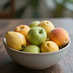 high quality presentation photo of a bowl of fruit, photography 4k, f1.8 anamorphic, bokeh, 4k, Canon, Nikon