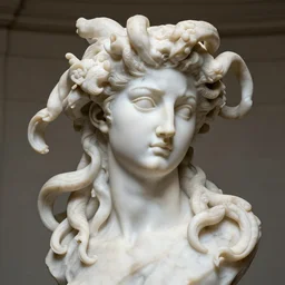 medusa sculpture hyperrealistic style made by michelangelo, made with carrara marble