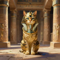digital painting of an egyptian emperor cat in an egyptian temple by louis wain and jon foster